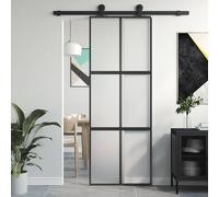 vidaXL Porte intérieure mince noir verre trempé aluminium