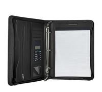 Porte Document à anneaux en O, Portfolio en Cuir PU Porte Documents de Conférence Organisateur Pochettes avec Calculatrice Support Reliures Homme Femme Noir