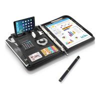 Porte Document A4 avec Support pour Téléphone Portable, étanche Porte Documents en Cuir avec Fermeture éclair Classeur à Anneaux, Presse-papiers, Portfolio A4 pour Réunion d'affaires, Marron