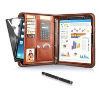 Porte Document A4 en cuir avec fermeture éclair étanche avec classeur à anneaux, bloc-notes, porte-documents, porte-documents, porte-documents pour réunion d'affaires, Marron