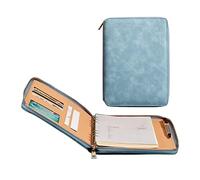 Porte Document A5 Portfolio En PU Conference Folder Avec Fermeture Éclair Durable Portefeuille Dossier Avec Blocnotes Pour Femmes Et Hommes Réunion Bureau(Blue 1)