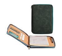 Porte Document A5 Portfolio En PU Conference Folder Avec Fermeture Éclair Durable Portefeuille Dossier Avec Blocnotes Pour Femmes Et Hommes Réunion Bureau(Green)
