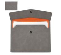 Porte Document Cuir A5, 28 × 20 cm Pochette Documents A5 en Cuir PU | Leather Porte Document avec Bouton Métallique, Portable Pochette, pour Passeports, Reçus, Factures, Lettres et Autres, Gris