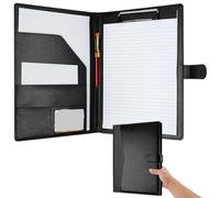 Porte Document Cuir Chemise multifonction en cuir avec couverture A4 et bloc-notes ligné. Peut contenir des cartes bancaires autres objets de rangement(Black)