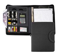 Porte Document Homme Femme, Organiseur de Conférence, Dossier, Fabriqué à partir de cuir PU (avec calculatrice, noir)