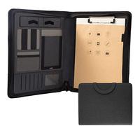 Porte-documents à fermeture éclair, A4 multifonction en cuir, avec bloc-notes, calculatrice, organiseur de conférence d'affaires, pour femme/homme (non calculatrice, gris foncé)