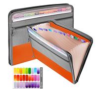 Porte-documents A4 13 compartiments avec fermeture éclair - Classeur A4 en toile solide pour bureau, maison, école, documents - Orange