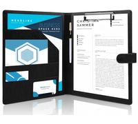 Porte Documents A4 à Clip, Document Conférencier en PU Cuir, Portfolio A4, Porte Bloc Support, Range Documents, Planchettes Porte-formulaires avec Porte-stylo et Fermeture Magnétique (Noir)