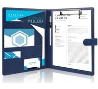 Porte Documents A4 à Clip, Document Conférencier en PU Cuir, Portfolio A4, Porte Bloc Support, Range Documents, Planchettes Porte-formulaires avec Porte-stylo et Fermeture Magnétique (Bleu Foncé)