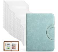 Porte-documents A4 avec classeur à anneaux, dossier de certificat en cuir synthétique avec 28 pochettes en plastique pour A4 B5 A5, classeur à 3 anneaux avec autocollants d'index pour bureau, école