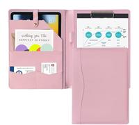 Porte-documents A4 avec porte-bloc, porte-bloc en similicuir pour entreprise, classeur à pinces, organiseur pour bloc-notes juridique, documents, cartes, hommes et femmes, rose
