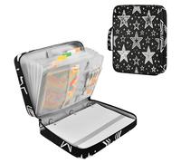 Porte-documents A4 en polyester imperméable avec accordéon à 7 poches et classeur à 3 anneaux (motif étoile noire et blanche) 36,6 x 27,6 x 7,6 cm
