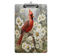 Porte-documents acrylique A4 avec motif cardinal rouge et marguerites