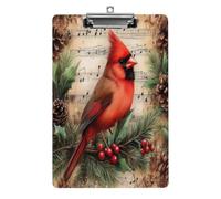 Porte-documents acrylique A4 avec notes de musique de cardinal rouge et houx de Noël