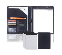 Porte-Documents avec 4 Blocs-Notes Portefeuille en Cuir PU avec Porte-Cartes De Visite Dossier De Conférence pour Femmes/Hommes (Color : Black, Size : 8-Digit Calculator)