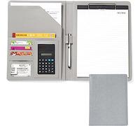 Porte-documents, Bloc-notes professionnel en similicuir avec calculatrice et porte-documents intégré for documents de conférence travail(Silver)