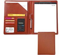 Porte-documents, Bloc-notes professionnel en similicuir avec calculatrice et porte-documents intégré for documents de conférence travail(Bruin)
