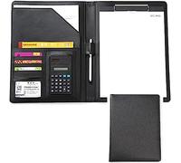 Porte-documents, Bloc-notes professionnel en similicuir avec calculatrice et porte-documents intégré for documents de conférence travail(Svart)
