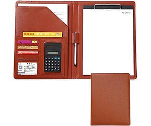 Porte-documents, Bloc-notes professionnel en similicuir avec calculatrice et porte-documents intégré for documents de conférence travail(Bruin)