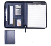 Porte Documents Conférencier multifonctionnel A4, classeur de papeterie d'entreprise, classeur de contrats en cuir, organisateur à fermeture éclair, porte-cartes(Blue)
