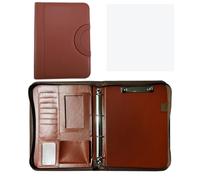 Porte Documents Conférencier multifonctionnel A4, classeur de papeterie d'entreprise, classeur de contrats en cuir, organisateur à fermeture éclair, porte-cartes(Brown)