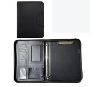 Porte Documents Conférencier multifonctionnel A4, classeur de papeterie d'entreprise, classeur de contrats en cuir, organisateur à fermeture éclair, porte-cartes(Black)