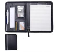 Porte Documents Conférencier multifonctionnel A4, classeur de papeterie d'entreprise, classeur de contrats en cuir, organisateur à fermeture éclair, porte-cartes(Black)