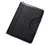 Porte Documents Conférencier multifonctionnel A4, classeur de papeterie d'entreprise, classeur de contrats en cuir, organisateur à fermeture éclair, porte-cartes(Black)