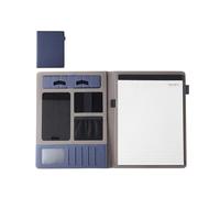 Porte Documents Conférencier multifonctionnel en cuir A4 for affaires, classeur de papeterie, classeur de contrats, organiseur à fermeture éclair, porte-cartes(Blue)