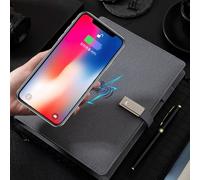 Porte-documents d'affaires avec chargeur sans fil Qi, clé USB 16 Go, câble de charge multiple 3 en 1, cuir synthétique et papier ligné avec fente pour carte pour vendeur, homme d'affaires, mari