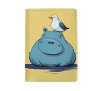 Porte-documents de voyage pour femmes, housses de passeport pour femmes, Hippopotame oiseau mignon jaune