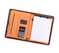 Porte-documents d'entreprise avec fermeture éclair en cuir Conférence, calculatrice, presse-papiers, multiples poches, porte-cartes, dossier de fichiers d'entreprise