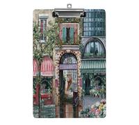Porte-documents en acrylique, format lettre, avec pince métallique et tablette graphique robuste, idéal pour le bureau, la maison ou le travail. Motif classique français, jardin, coin café, rue paris