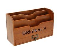 Porte-documents en bois pour porte-documents de bureau, Organiseur de bureau en bambou casier de rangement, Support de rangement à 3 grilles avec tiroir courrier, fichier, papiers