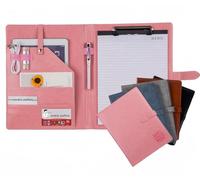 Porte-documents en cuir, organiseur de documents juridiques pour entretiens, porte-bloc, porte-cartes, 2 blocs d'écriture au format lettre inclus (rose)