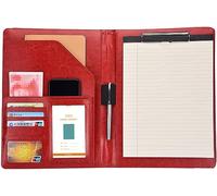 Porte-documents en cuir, Presse-papiers A4 en cuir PU for conférence et affaires, presse-papiers multicolore for bloc-notes juridique, école bureau(Rood)