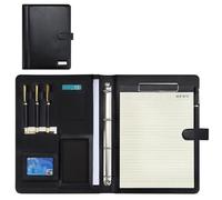 Porte-documents en cuir PU A4, porte-documents en anneau pochette | Étui avec classeur amovible, presse-papiers multi-poches