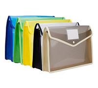 Porte-Documents en Plastique Transparent Pochette a4 avec Fermeture à Pression pour l'École Bureau Accueil 5 Pièces