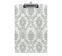 Porte-documents en toile de jute, format lettre, avec pince métallique et support en plastique rigide, motif damassé marron, style baroque rococo moderne. Idéal pour le bureau, la maison ou le travai