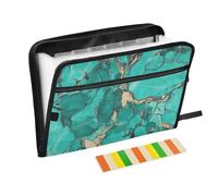 Porte-documents extensible à texture marbrée verdâtre dorée 13 poches format A4 avec fermeture éclair pour rangement de documents
