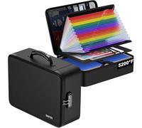 Porte-documents ignifuge 5200℉ A4 - Boîte de rangement avec 25 compartiments et serrure - Porte-documents portable pour la maison et le bureau - Rangement de documents importants