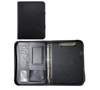 Porte Documents Organisateur multifonctionnel de cartes de visite, de contrats, de dossiers en cuir, de conférence, de papeterie à fermeture éclair, porte-fichiers(Black)