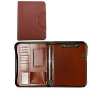Porte Documents Organisateur multifonctionnel de cartes de visite, de contrats, de dossiers en cuir, de conférence, de papeterie à fermeture éclair, porte-fichiers(Brown)