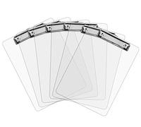 Porte Documents Plastique avec Clip en Métal | Porte-Blocs Résistant Pour Papier A4 | Fixe jusqu’à 100 feuilles. Support Bloc-notes Acrylique Transparent à Pince Rigide | Lot de 6