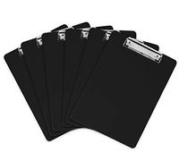 Porte Documents Plastique avec Clip en Métal | Porte-Blocs Résistant Pour Papier A4 | Fixe jusqu’à 100 feuilles. Support Bloc-notes Acrylique Coloré à Pince Rigide | Lot de 6 (Noir)