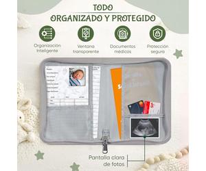 Porte-documents pour bébé avec mini agenda pour le suivi quotidien et pratique du bébé, fermeture éclair pour une meilleure protection, idéal comme cadeau de fête prénatale