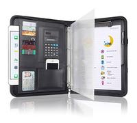 Porte-documents pour homme et femme - Porte-documents en cuir avec fermeture éclair et calculatrice - Support pour tablette, documents, cartes, carnets, bloc-notes