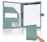 Porte-documents professionnel avec porte-bloc, classeur en cuir synthétique, support juridique pour bloc-notes A4, CV, écriture, organiseur idéal pour le bureau, les conférences (gris vert)