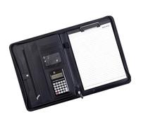 Porte-documents professionnel en cuir avec calculatrice à 12 chiffres, bloc-notes à fermeture éclair et emplacements pour cartes Organiseur de documents zippé