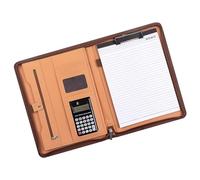 Porte-documents professionnel en cuir avec calculatrice à 12 chiffres, bloc-notes à fermeture éclair et fentes pour cartes, porte-documents en cuir PU